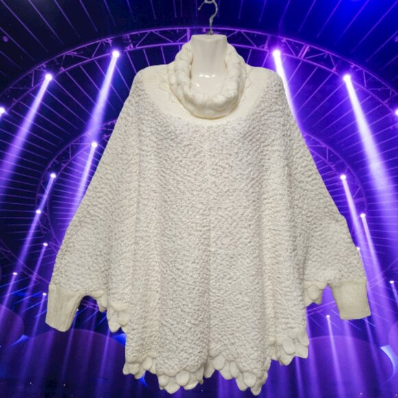Glitter White Cape Poncho Shawl Christmas Party New Year Eve's Fashion Sweaters